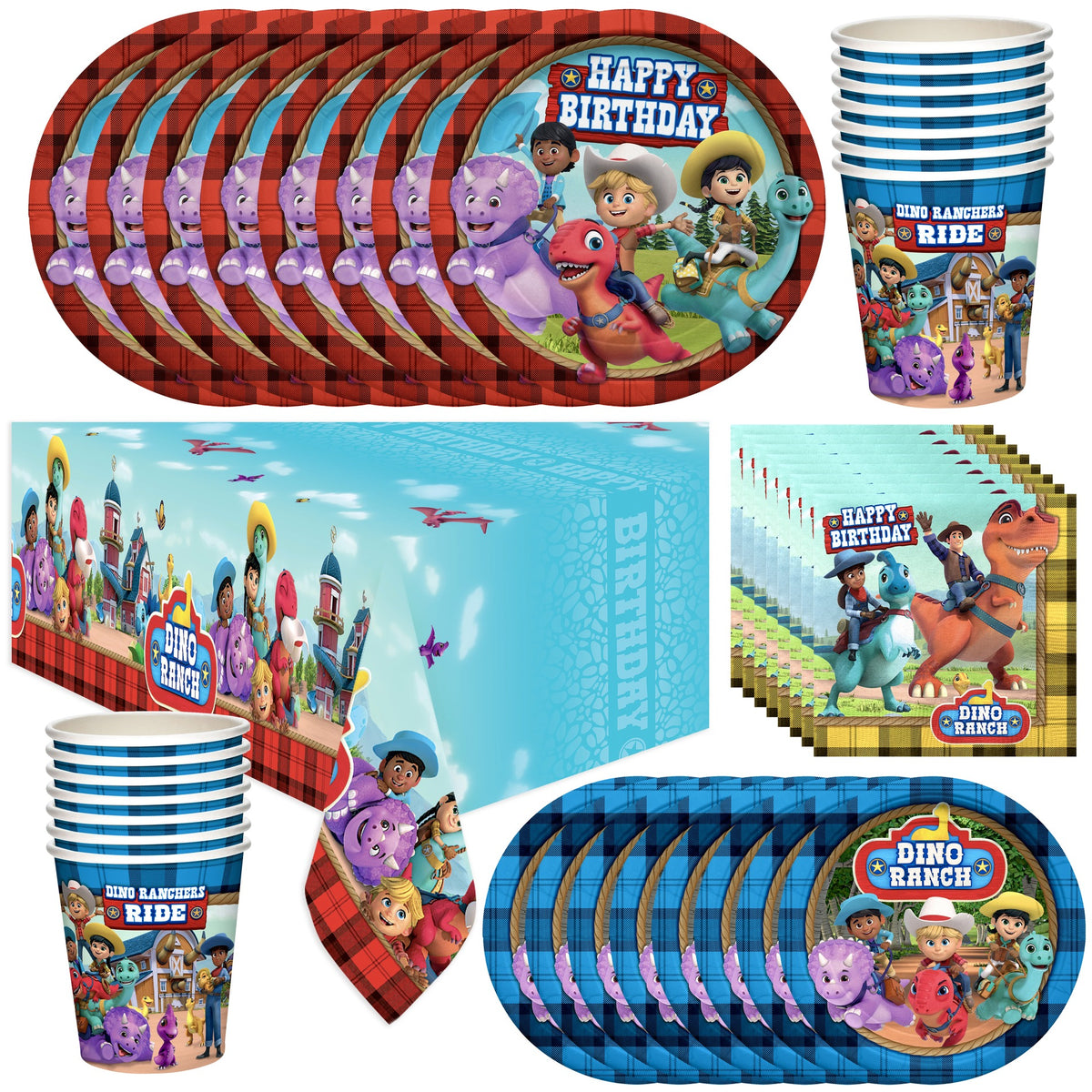 Dino Ranch Party Supplies Dinnerware Deluxe Set for 24 Guests ...