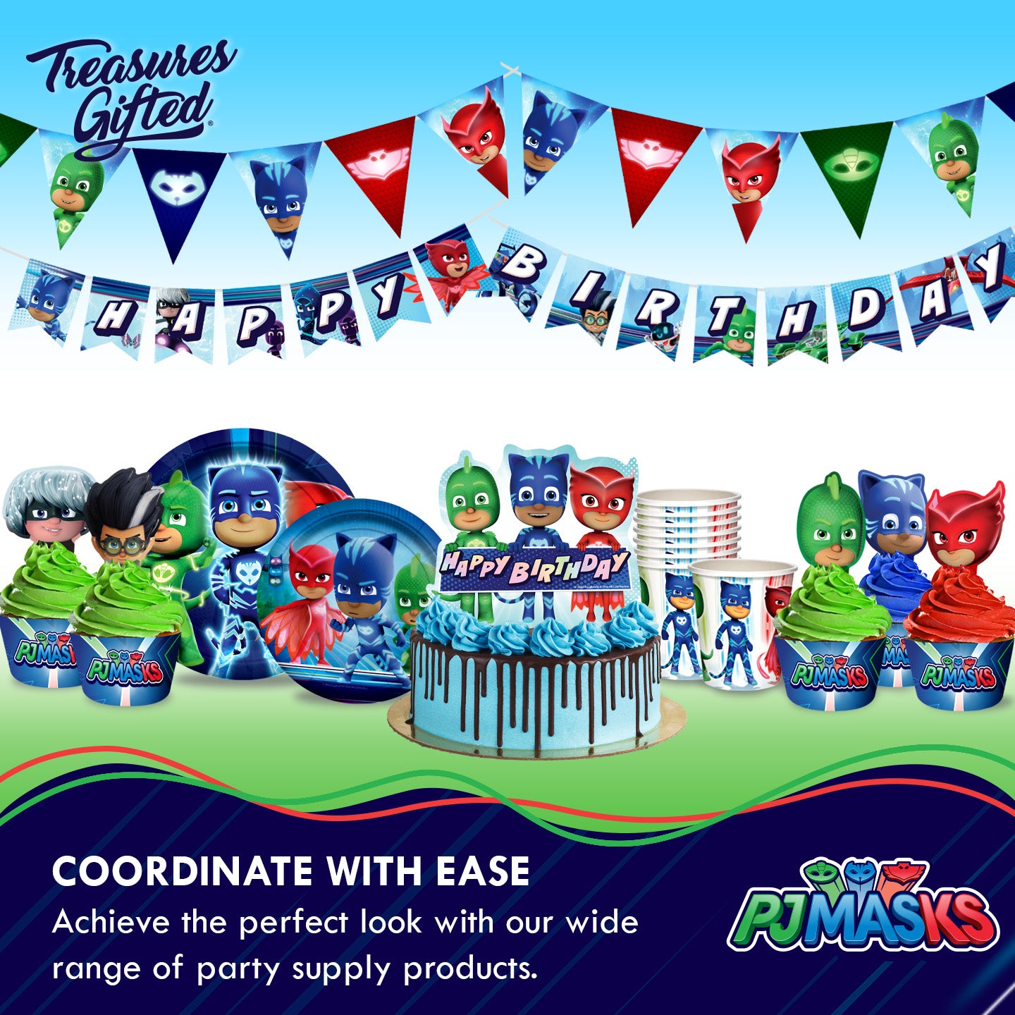 Jdi Mask PJ Masks Birthday Banner - PJ Masks Party Supplies – Treasures Gifted