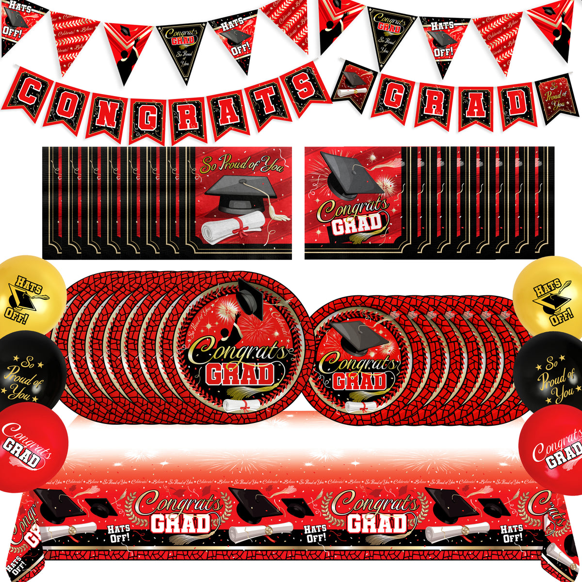 Red Graduation Party Supplies Complete Set for 24 Guests – Treasures Gifted