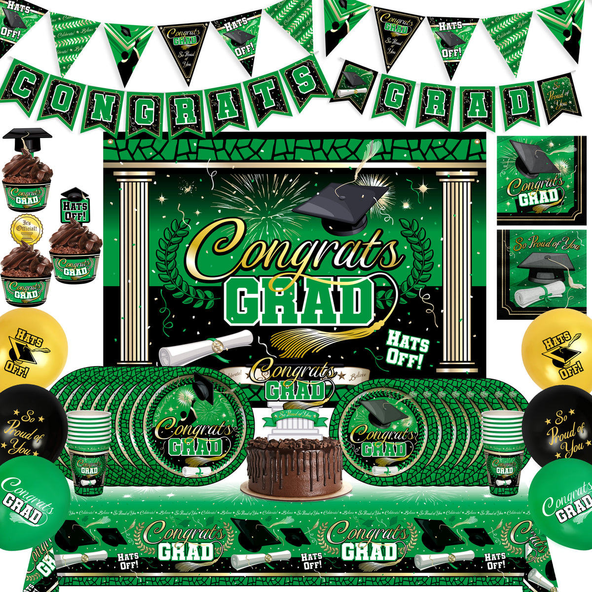 Green Graduation Party Supplies Ultimate Set for 16 Guests – Treasures ...
