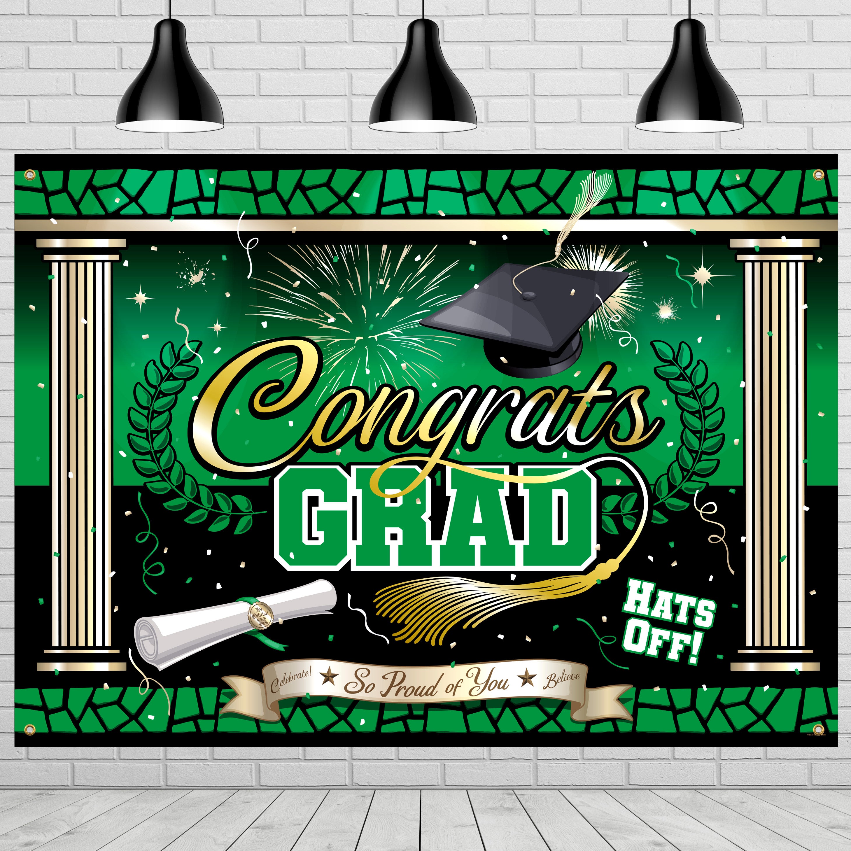 Green Graduation Backdrop - Green Graduation Party Supplies – Treasures ...