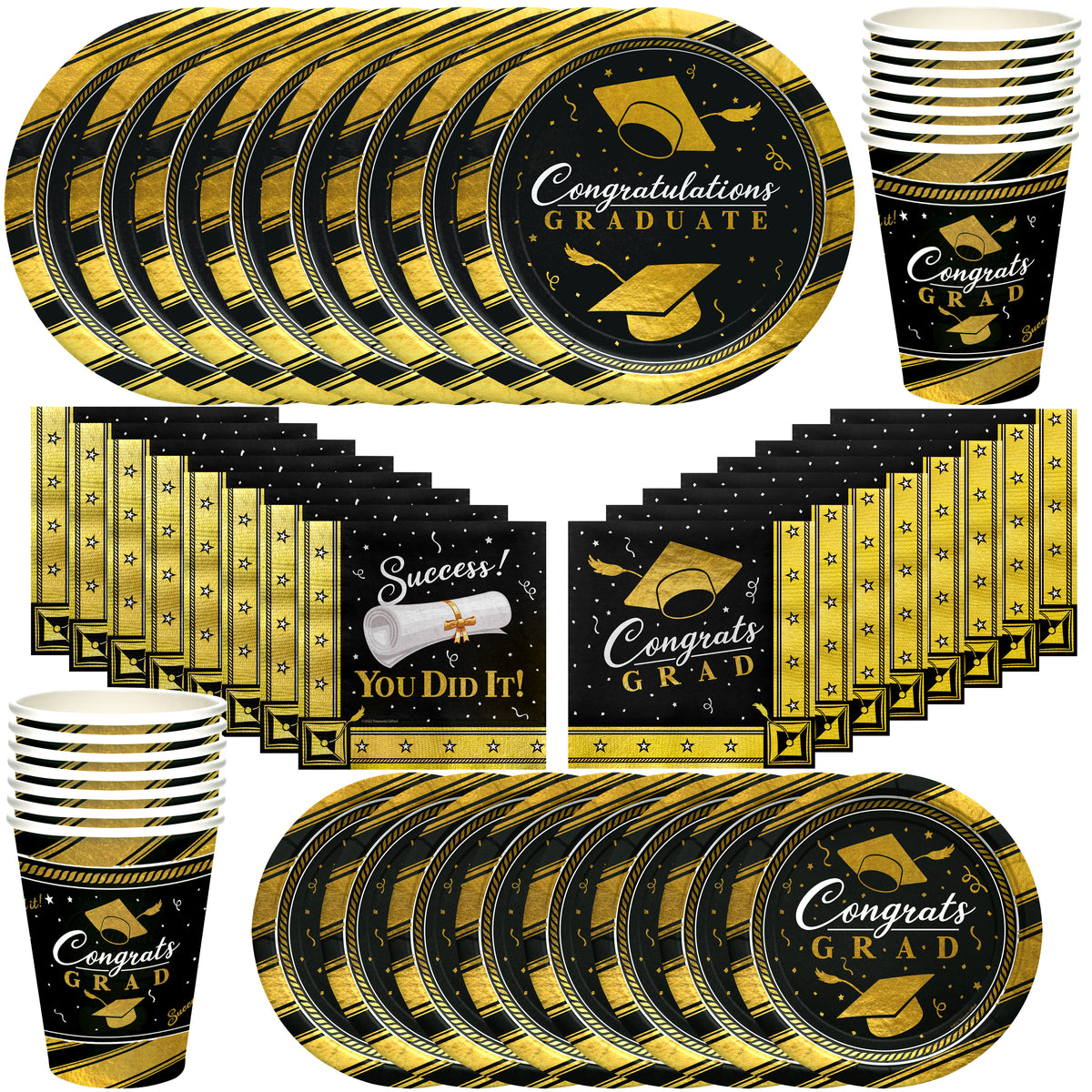 Gold Graduation Party Tableware Classic Set for 16 Guests – Treasures ...