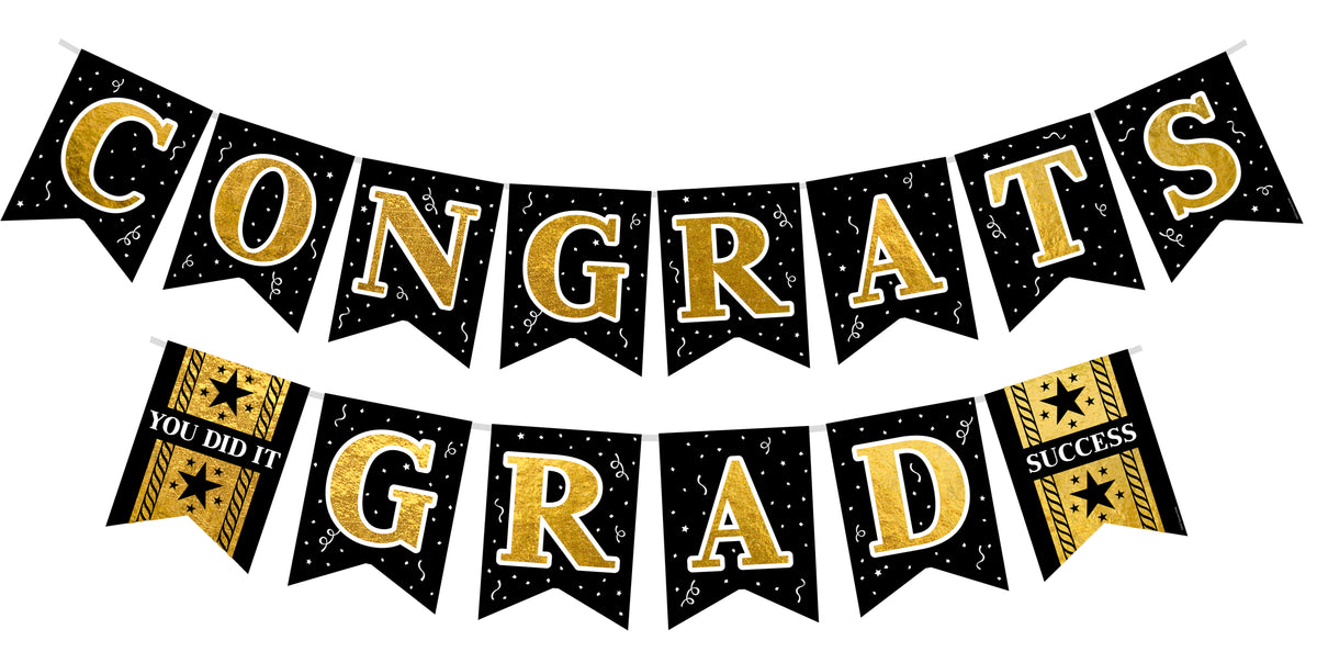 Gold Graduation Banner - Black and Gold Graduation Party Decorations ...
